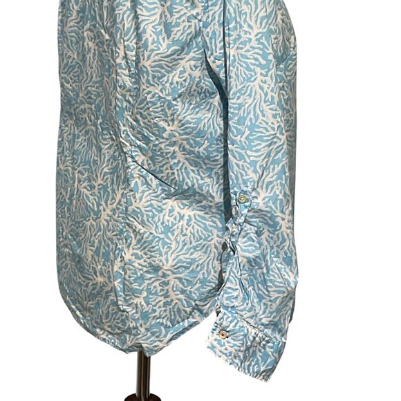 Talbots Ocean Coral Print Tabbed Sleeve Button Down Shirt - Picture 5 of 9